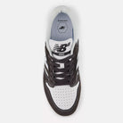 Top view of the Black Cement White 480 BAB New Balance Numeric Suede Skateboarding Shoes, with black laces, a perforated white toe box, lightweight suede accents, and the NB 480 logo on the tongue.