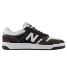 The Black Cement White 480 BAB New Balance Numeric Suede Skateboarding Shoes feature a black and white color scheme with a suede upper, a white N logo on the side, white sole, and black laces, shown in a side profile on a plain white background, combining classic heritage basketball style with modern comfort.