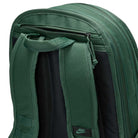 Close-up of the Black Fir FD7544323 Nike SB RPM Skate Backpack featuring padded straps, a top handle, and a zippered compartment. The iconic Nike logo appears on a small black patch. This water-resistant skate backpack blends durability with functional style for everyday use.
