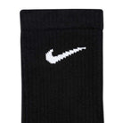 A close-up of a black Nike SB Socks Crew from the 3 Pack SX6888010, showcasing a cushioned design and white swoosh logo near the top.