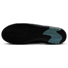The image shows the black rubber outsole of the Black Noble Purple IR1887500 Air MAX Ishod Nike SB Skateboarding Shoes, featuring a textured grip and a translucent light blue heel section with raised AIR lettering over Max Air cushioning.