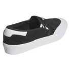 The Black White Shmoofoil Slip RX HQ4720 Adidas Skateboarding suede shoes feature a black slip-on design with white rubber sole, white heel and side accents, and a low-cut profile for simple, casual everyday style.