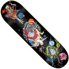 The Neubride 8.25x31.9 Deck by Blood Wizard Skateboards features colorful fantasy art—a wizard in a cosmic vortex, mystical creatures, vibrant planets, and magical symbols—on a starry black background.