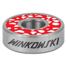 The Bronson Speed Co. Skateboard Bearings Erick Winkowski Pro G3 features a metal bearing with "WINKOWSKI" etched on the side and a red shield with white spots around the center—an Erick Winkowski Pro design.