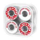 A clear plastic case holds four Bronson Speed Co. Skateboard Bearings Erick Winkowski Pro G3, each with white and red Bronson Speed Co. branding and metallic centers, neatly arranged and inspired by Erick Winkowski.