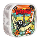 A clear container with colorful artwork of a black 8-ball character relaxing in a hammock, holding a mushroom, surrounded by tropical plants. Bold red WINKOWSKI text celebrates the Bronson Speed Co. Skateboard Bearings Erick Winkowski Pro G3.