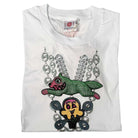 The Bronze 56K x Ice Cream 56 Carats Tee White features a playful cartoon green alligator and ice cream cone hanging from silver chain graphics, channeling a White Bronze jewelry feel. Part of the 56 Carats Tee collection.