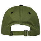 Olive green Brushskript Snap Off Olive Black Krooked Skateboards Adjustable Strapback Hat with black accents and a small branded tag on the adjustable rear strap.