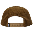 Bubble Oval Brown Real Skateboards Hat Adjustable shown from the back, featuring an adjustable tan plastic strap and a small black tag on the left side with "REAL" in white letters—an iconic Skateboards Hat from Real Skateboards, perfect for fans of their Bubble Oval style.