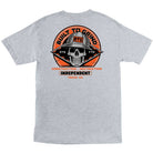 The Built To Grind Hard Head Heavyweight T-Shirt in Sport Grey features a bold back graphic—skull in a construction helmet, orange emblem, “BUILT TO GRIND,” “CONSTRUCTION • DESTRUCTION,” and “INDEPENDENT TRUCK CO.” Perfect cotton tee for skateboarders.