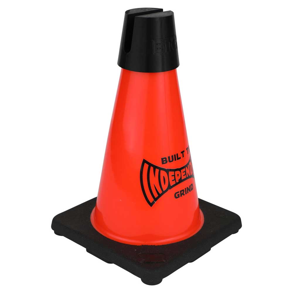 The Built to Grind Independent Phone Cone is a red traffic cone-inspired phone stand with a black base and top, featuring “Built to Grind Independent” printed on the side. Designed for skateboard enthusiasts, it combines style and function, drawing inspiration from Independent Trucks.