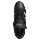 Top view of the Busenitz Black White HQ4708 Adidas Skateboarding Suede Shoes, featuring black suede, white stripes, a colorful Adidas logo on the tongue, and durable design inspired by classic Busenitz skate shoes.