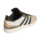 The Busenitz Tan White Black HQ4746 Adidas Skateboarding Shoe features durable suede in beige, white, and black, signature black stripes, gold "Copa Nationale" text on the side, a white textured sole, and a classic black heel tab.