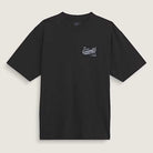 A loose-fit black Caballero VN000XHBBLK1 Short Sleeve Tee by Vans Skateboarding with a small white dragon graphic and text on the left chest, displayed on a neutral background.
