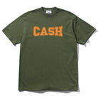 The Campus Tee Army Cash Only T-Shirt COD150702 is an olive green 220gsm cotton heavyweight tee with CASH in bold yellow-orange block letters screenprinted across the chest.