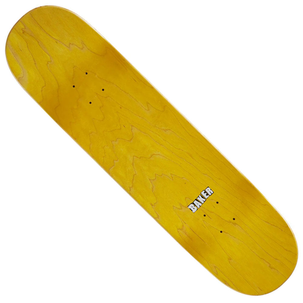 The Casper Booker Rasta 8.5x32 Baker Deck is a yellow wooden skateboard deck with a plain finish and "BAKER" printed in white near one end. No wheels or trucks are included.