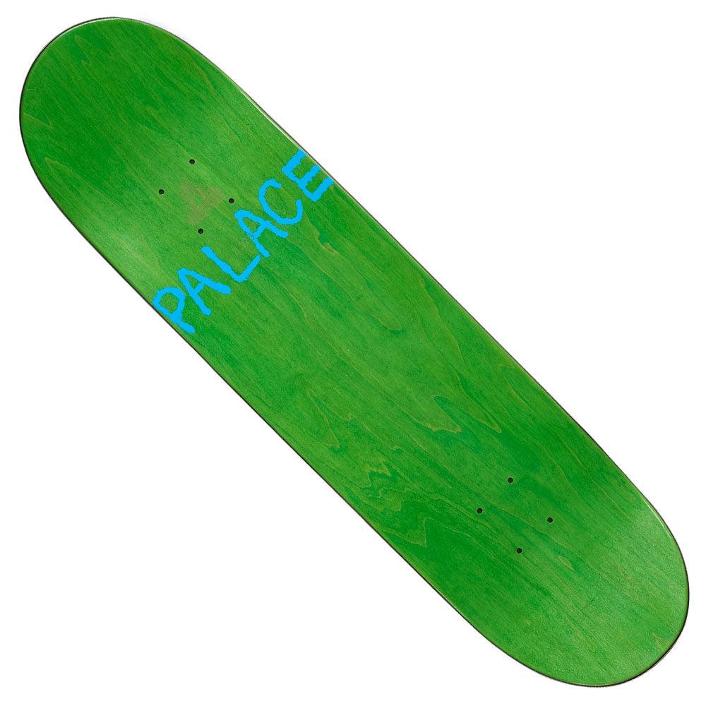 Chewy Pro 8.375x32.1 S45 Collage Palace Deck in green with the word PALACE printed in blue text.