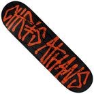 The Chris Athans Gang Name 8.5x32 Deathwish Deck is a black skateboard deck with bold, graffiti-style orange text and abstract lines, featuring distinctive street-inspired stylized lettering.