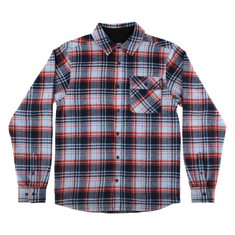 The Classic Lonsleeve Flannel Top Blue Plaid Santa Cruz is a men's button-up with blue, red, and white plaid and a left chest pocket—ideal for adding skateboard style to your everyday wardrobe.