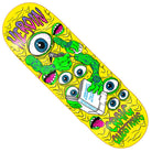 The Craig Questions 10x32.25 Mutate or Die Heroin Skateboards Deck is crafted from Hard Rock Maple, featuring bold “HEROIN” and “CRAIG QUESTIONS” text with a yellow psychedelic graphic of blue eyes, green arms, and hands holding a book.