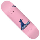 The Cromer Kat 8.38 Krooked Skateboards Deck showcases a pink base with a blue cat illustration gazing upwards and the text "RIPNDIP DEAD COOPER" near the bottom—a must-have for fans of distinctive Krooked graphics or anyone who appreciates the unique Cromer Kat style.