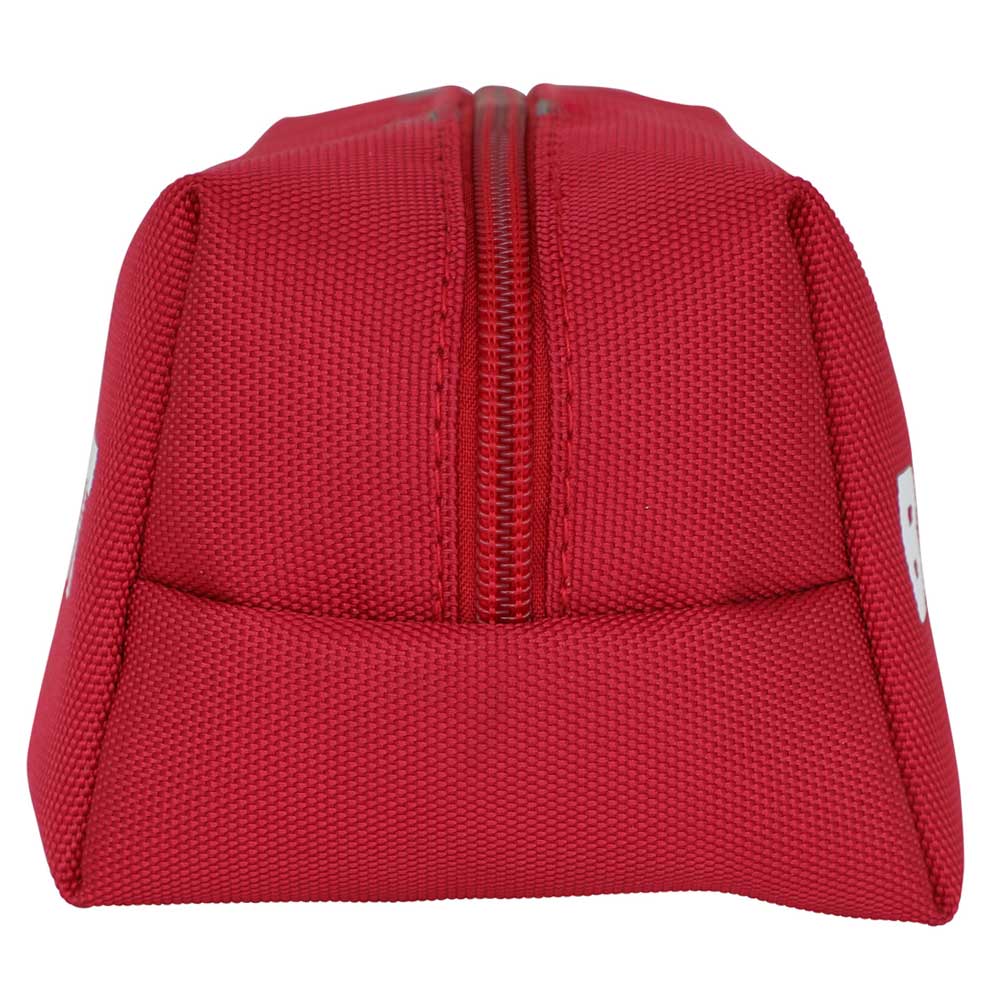 A close-up of the Curb Storage Case Red OS Unisex by Independent—a rectangular, red pouch with a top-center zipper. Built to Grind, it has a structured, boxy shape and textured fabric for durable storage.