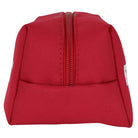 A close-up of the Curb Storage Case Red OS Unisex by Independent—a rectangular, red pouch with a top-center zipper. Built to Grind, it has a structured, boxy shape and textured fabric for durable storage.