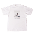The Curious Cat Southside White Tee by Nguyen Duc Hien is made from USA cotton and features a black-and-white cat illustration above “SUMMER – NORTH DAK PARK.” Classic fit with a tear away label for comfort.