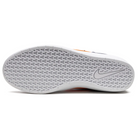 The image displays the white, textured sole of the DV5477400 Midnight Navy Safety Orange Force 58 Nike SB Suede Shoe, featuring a honeycomb pattern and a Nike swoosh logo near the heel.