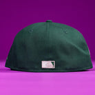 The Merc Green Silver 35th Houston Astros New Era Hat 5950 Fitted is displayed from the back on a purple background, featuring a small white rectangular logo near the bottom center.