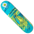 The Daan Expressions 8.28x31.7 Blue Anti Hero Skateboards Deck features yellow and blue artwork of a winged character skateboarding, a smiley face, and "ANDY LERO" handwritten on the upper left.