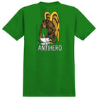 The Daan First First Kelly Green Multicolor Tee from Anti Hero Skateboards features a winged monkey tearing a white object above the bold, white ANTI HERO lettering, showcasing the brand's iconic style.