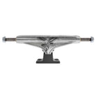 Silver skateboard truck with a black eagle graphic on the hanger, black baseplate, and visible axle bolts on each side, shown against a white background. This is the David Gravette Hollow Silver Black Standard INDY 144 Stage 11 Trucks Set of TWO, featuring Independent’s lightweight Stage 11 design for enhanced performance.