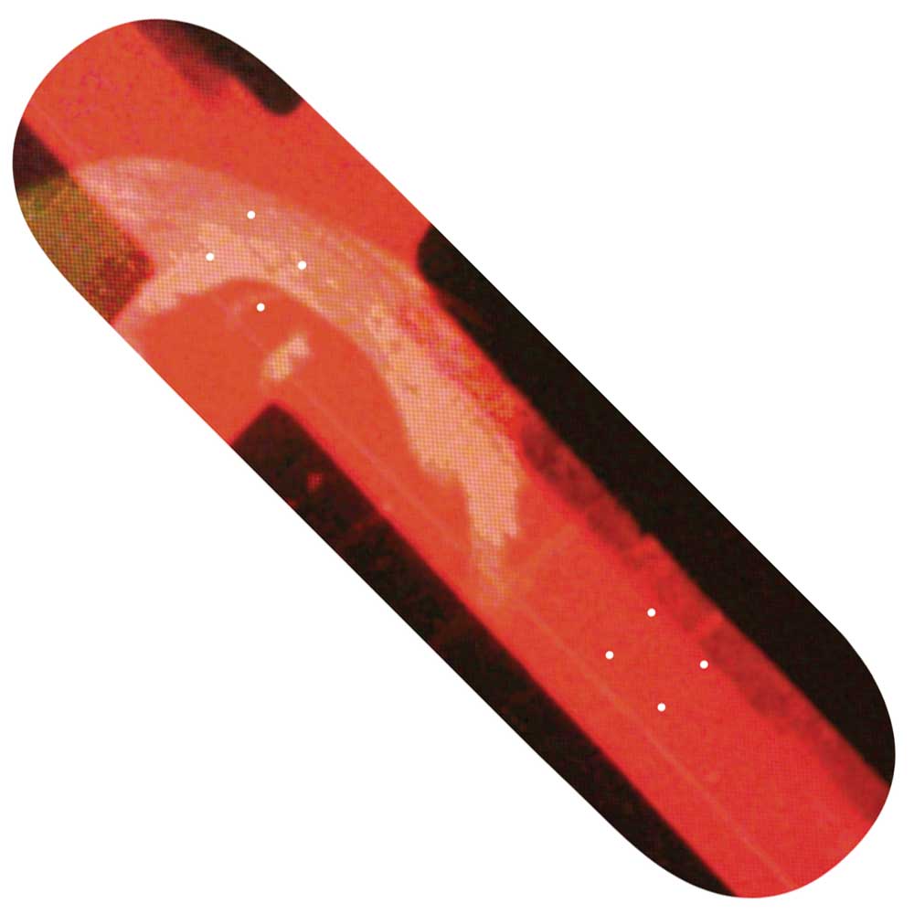The Dead Ringer Troy Gipson Pro 8.25 Red Violet Skateboards Deck features a bold red and violet abstract design with blurred shapes and dark lines, reflecting Troy Gipson’s distinctive graphic style.