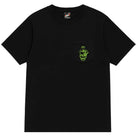 Death TV VHS Pocket Tee Black by Deathwish Skateboards – a black short-sleeve t-shirt featuring a small green skull graphic on the left chest pocket, designed with simple, casual style inspired by classic Death TV VHS vibes.