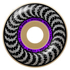 A black Deathmask II Classic 53mm 99A Formula Four Spitfire Wheel features gray spikes and purple-blue "SPITFIRE WHEELS FORMULA FOUR 53MM 99DU" text in the center, plus "LIVE TO BURN.