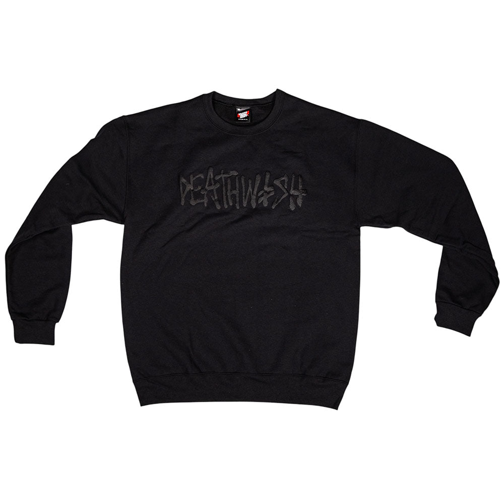 The Deathspray Crewneck Black from Deathwish Skateboards showcases bold, stylized graffiti-inspired “DEATHWISH” lettering across the chest, making it the perfect statement piece for standout street style.