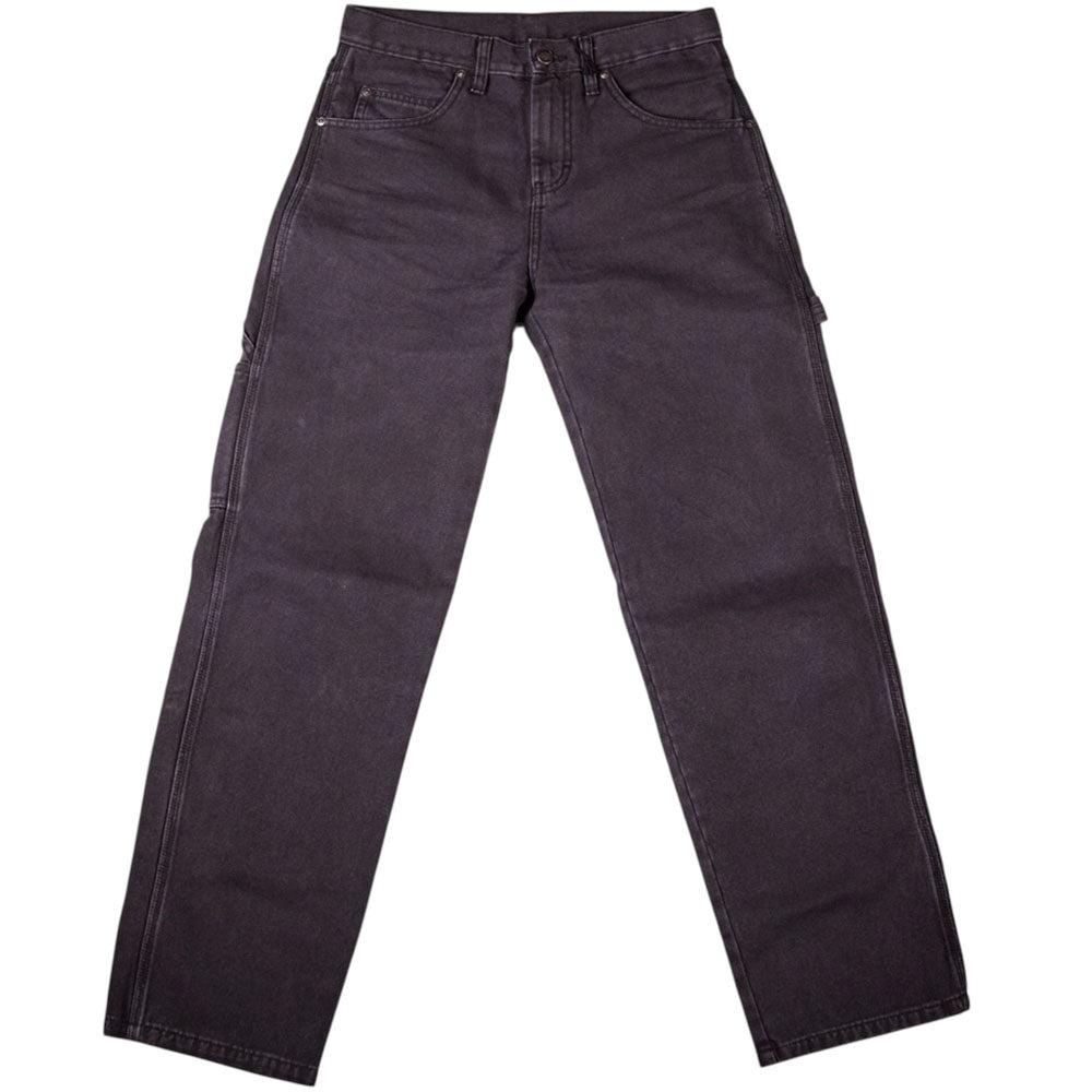 A pair of Worn In Black Relaxed BLK A88NC Carpenter Duck Pant Dickies Skateboarding jeans with front and back pockets, laid flat on a white background.