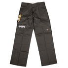 An Olive Green Southside Texas Icon Dickies Loose Fit Double Knee Pant 85283OG with white embroidery, logo patch on the left leg, graphic text on the right thigh, and original tags on the waistband. Pants are laid flat.