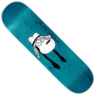 The Drawing Elijah Berle 8.5 FA Deck is a blue skateboard deck with a black-and-white cartoon character featuring large round glasses, floppy ears, and a hat with ear flaps.