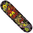 The Drizy Elliott Sloan 8.5x32 Birdhouse Deck features vibrant red, yellow, and green cartoon monster faces with bold eyes and teeth on a dark, splatter background dripping with neon slime.