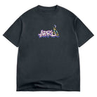 The Dude Tee Black April Skateboards T-Shirt is a heavyweight 100% cotton tee with a small, colorful graffiti-inspired "AIR" design and two cartoon figures on the left chest.