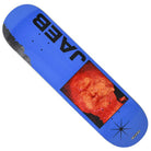 The Dylan Jaeb Window 8.25x31.6 Quasi Skateboards Deck in blue features "JABEB" in black, a central red textured square, a small black star at the bottom, and upper black markings—Dylan Jaeb Pro Model.