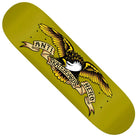 The Eagle 8.6 Greenish DBX Anti Hero Skateboard Deck features an illustrated eagle with outstretched wings clutching a tan ribbon that reads ANTI HERO SKATEBOARDS in bold black text, all on a basalt construction deck.