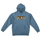 Slate blue Eagle Pullover Slate Gray Black Multicolor Anti Hero Hoodie Longsleeve featuring a graphic of an eagle perched on a banner that reads Anti Hero Skateboards.