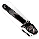 The Erik Ellington Pieces 8.25 Deathwish Skateboards Deck showcases a striking black and white chainsaw graphic with a vivid splash of red, echoing blood—a signature design inspired by Erik Ellington’s bold style.