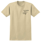 The Expressions Hand Heather Cream Tee by Anti Hero Skateboards features a small black hand holding a skateboard and "ANTI HERO" above the left chest graphic—a classic look from Anti Hero Skateboards.