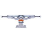 A silver FA x INDY 169 Hollow Polished Burnt Logo Stage 11 skateboard truck with an orange bushing, shown from the front against a white background; this set of two trucks measures 8.8 inches wide, offering both stability and classic style.