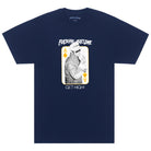 Shop the FA x Indy Independent Get High Navy Tee, featuring a playing card graphic with a black-and-white photo of a person, "Fucking Awesome" text above, and "Get High!" text below. Part of the exclusive FA x Independent collaboration.