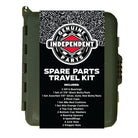 FA x Indy Spare Parts Kit Army Green Accessory: An army green travel kit featuring a black and white label, containing skateboard hardware such as bearings, bolts, pivot cups, cushions, axle nuts, kingpin nuts, washers, and speed rings.